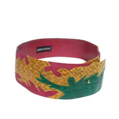 Exotic Italian Wide Snakeskin Fuchsia Suede Belt c 1980s 8