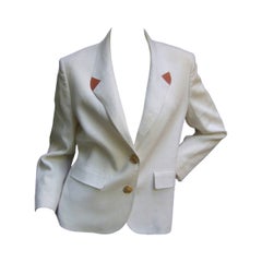 Vintage Hermes Paris Crisp White Linen Jacket Made in France c 1980s