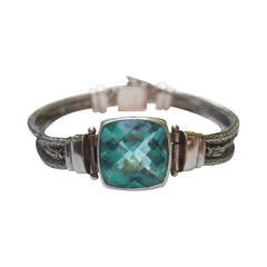 Elegant Sterling Silver Aquamarine Color Crystal Artisan Bracelet