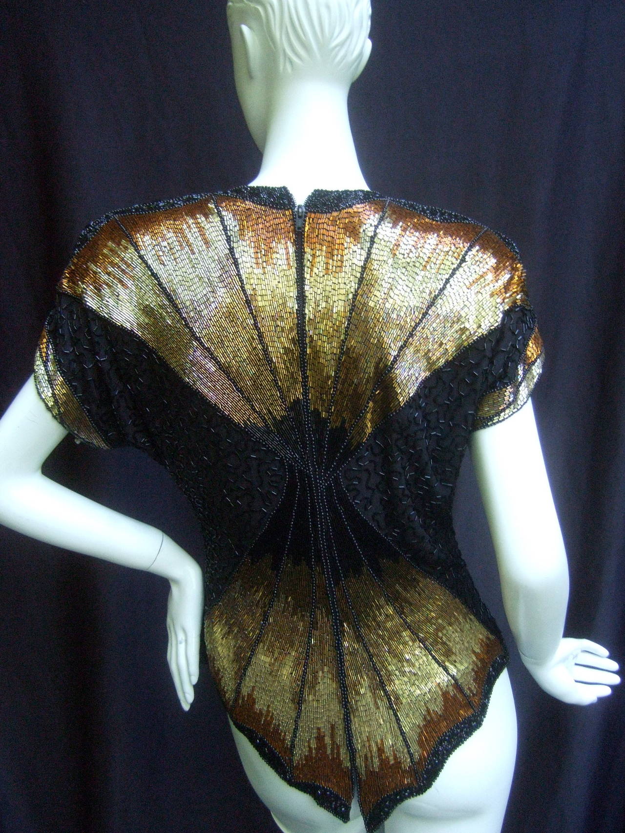 Women's Oleg Cassini Lavish Silk Beaded Top c 1980s