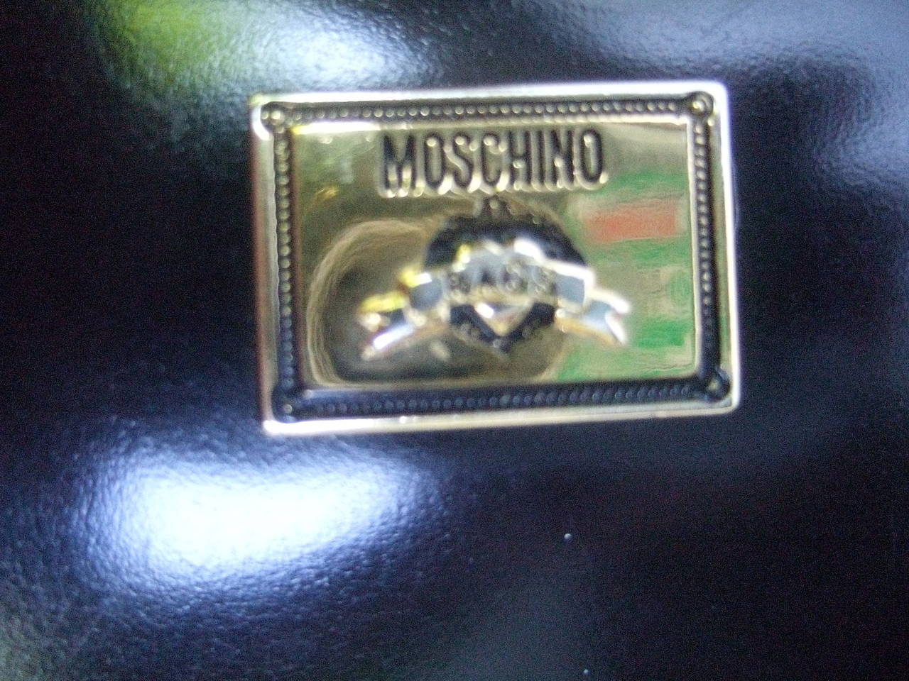 Moschino Italy Mod Heart Black Waxed Leather Handbag 2