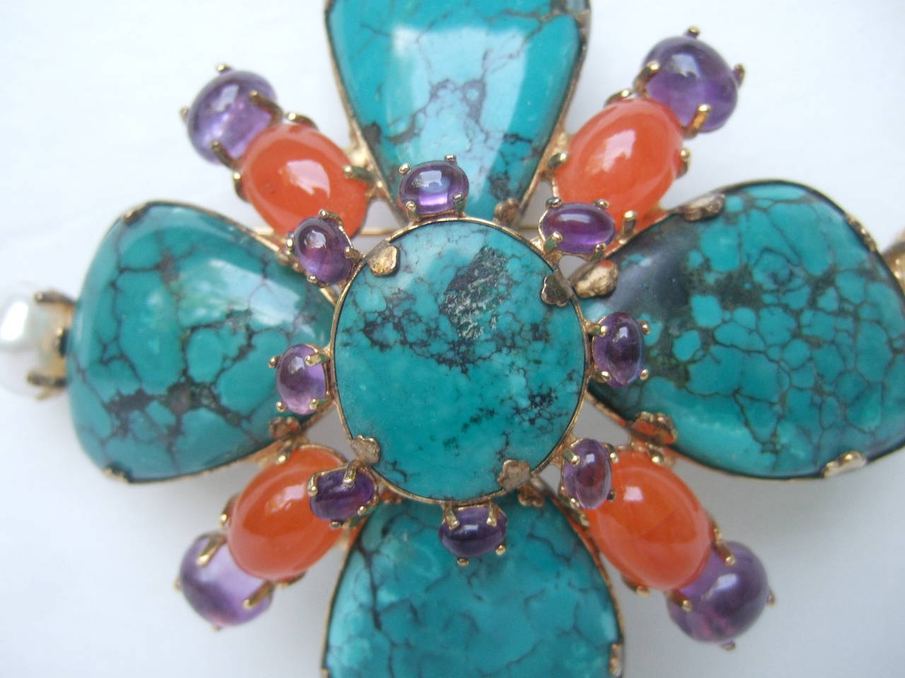 Spectacular Jeweled Semi Precious Massive Sterling Brooch, 1999 In Good Condition For Sale In University City, MO