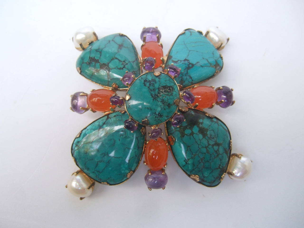 Spectacular Jeweled Semi Precious Massive Sterling Brooch, 1999 For Sale 6