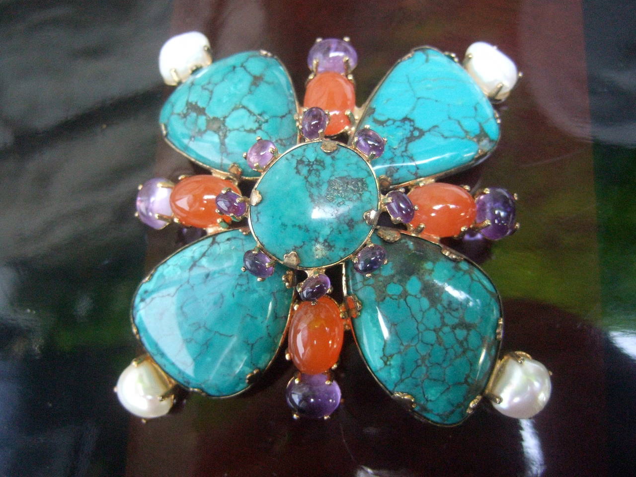 Spectacular Jeweled Semi Precious Massive Sterling Brooch, 1999 For Sale 1