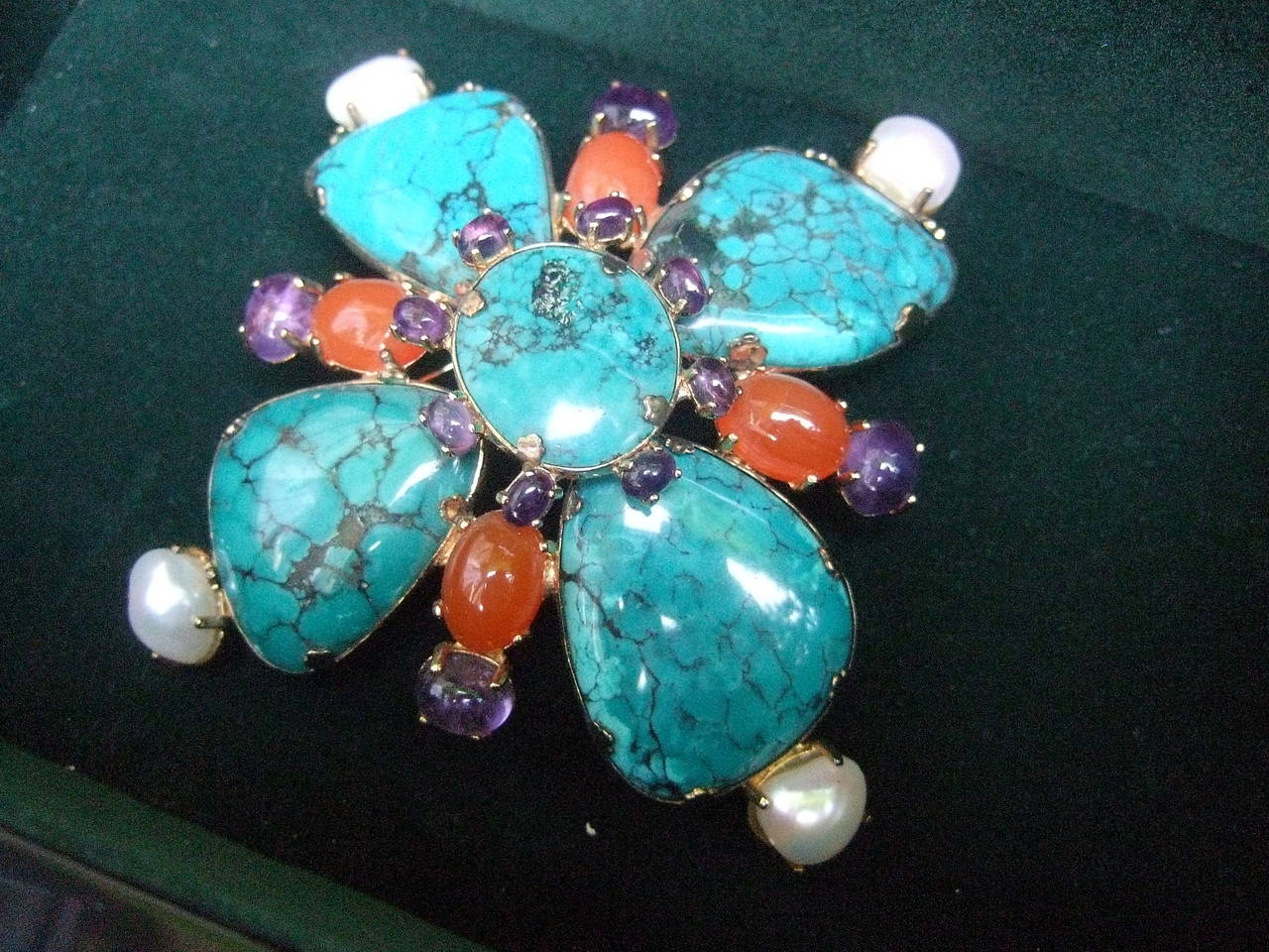Spectacular Jeweled Semi Precious Massive Sterling Brooch, 1999 For Sale 3
