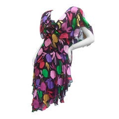 Holly Harp Chiffon Floral Print Tiered Dress c 1980s 7