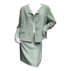 Chanel Boutique Chic Mint Green Wool Skirt Suit  c 1990