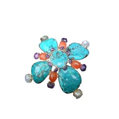 Spectacular Jeweled Semi Precious Massive Sterling Brooch, 1999