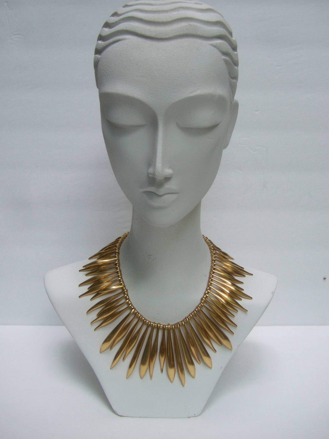 Severe Gilt Metal Spike Necklace and Earring Set For Sale at 1stdibs