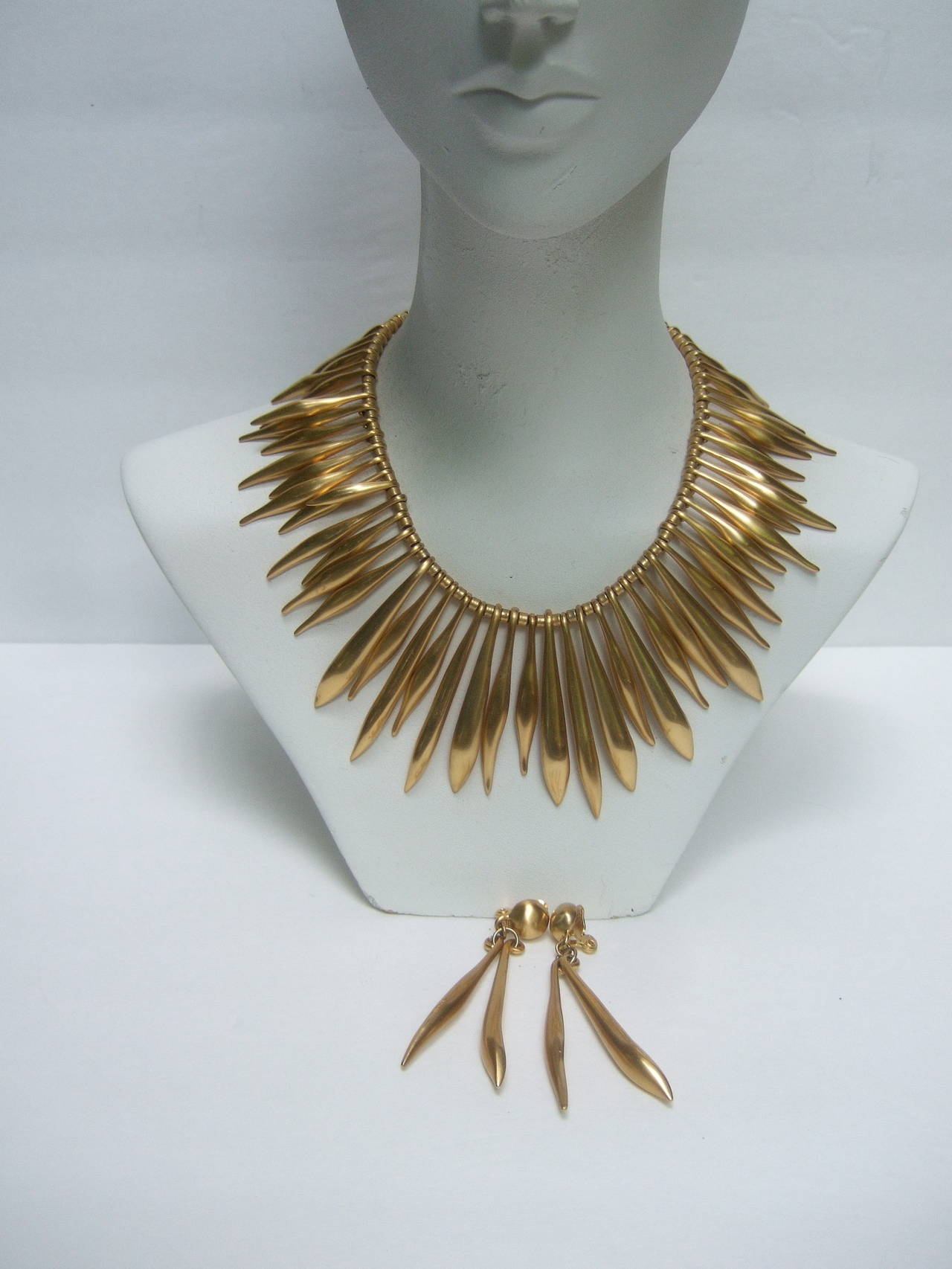Severe Gilt Metal Spike Necklace and Earring Set at 1stDibs