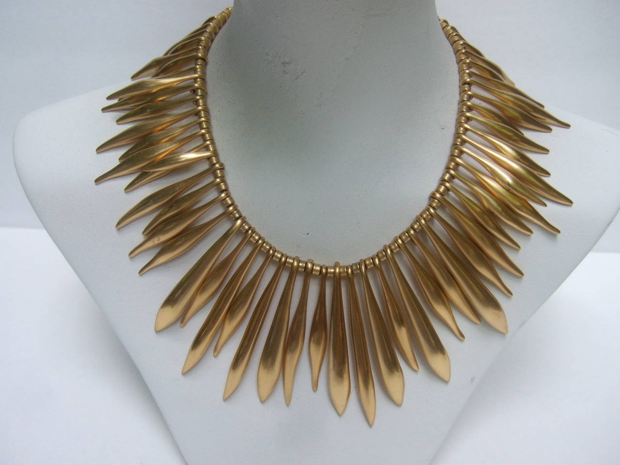 Severe Gilt Metal Spike Necklace and Earring Set at 1stDibs