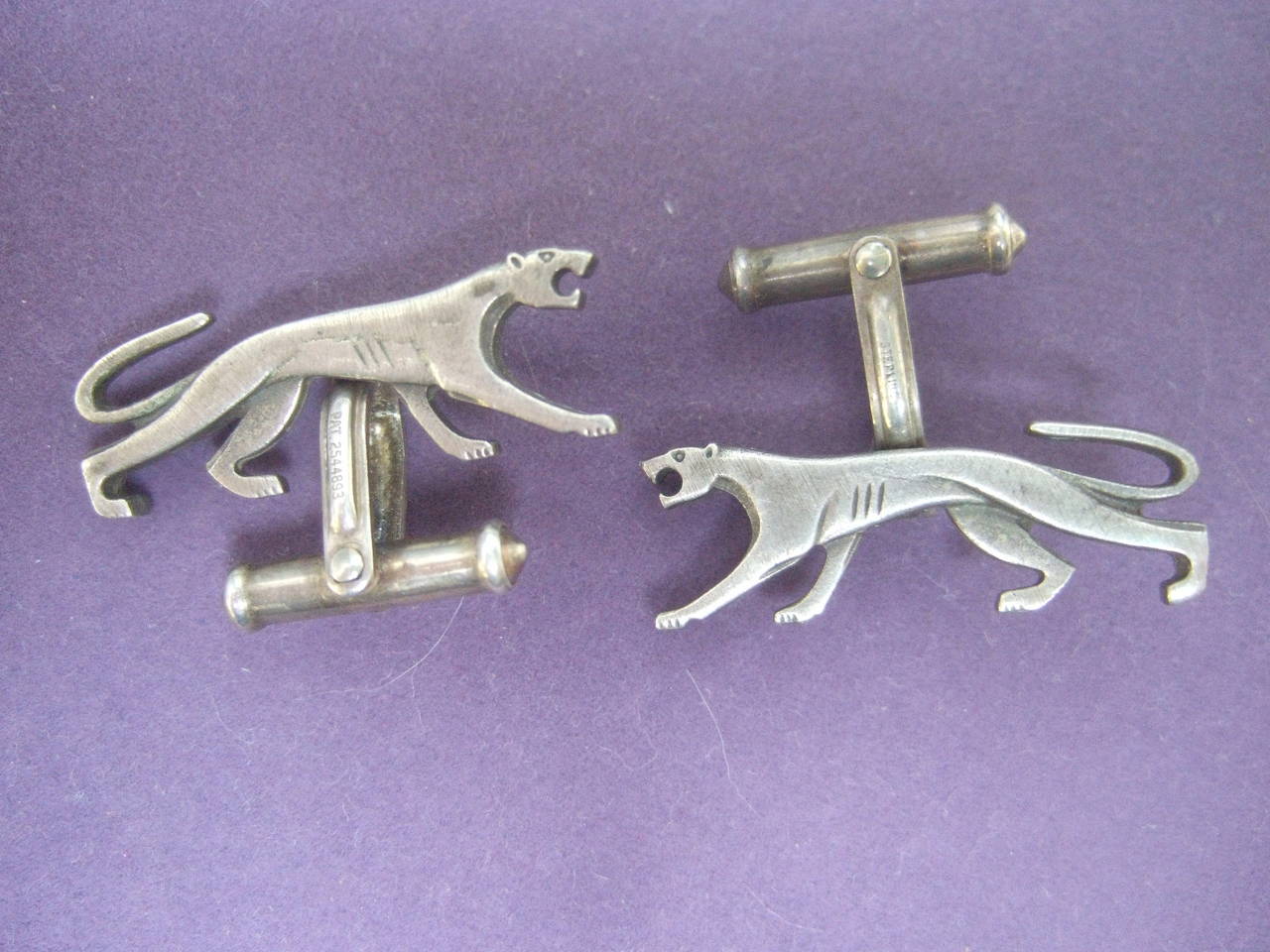 Sleek Sterling Figural Panther Cufflinks c 1970 1