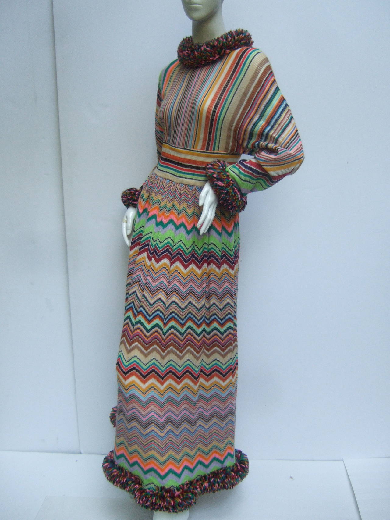 1970s Striped Knit Chevron Maxi Gown 3