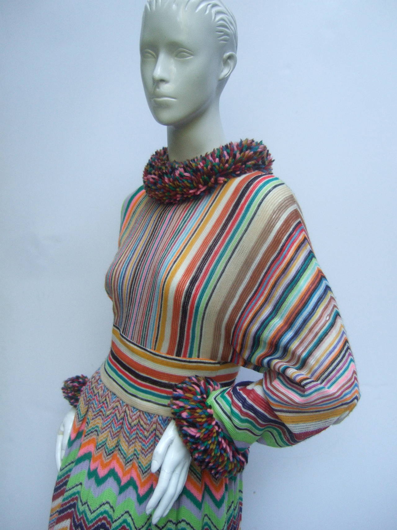 1970s Striped Knit Chevron Maxi Gown 1