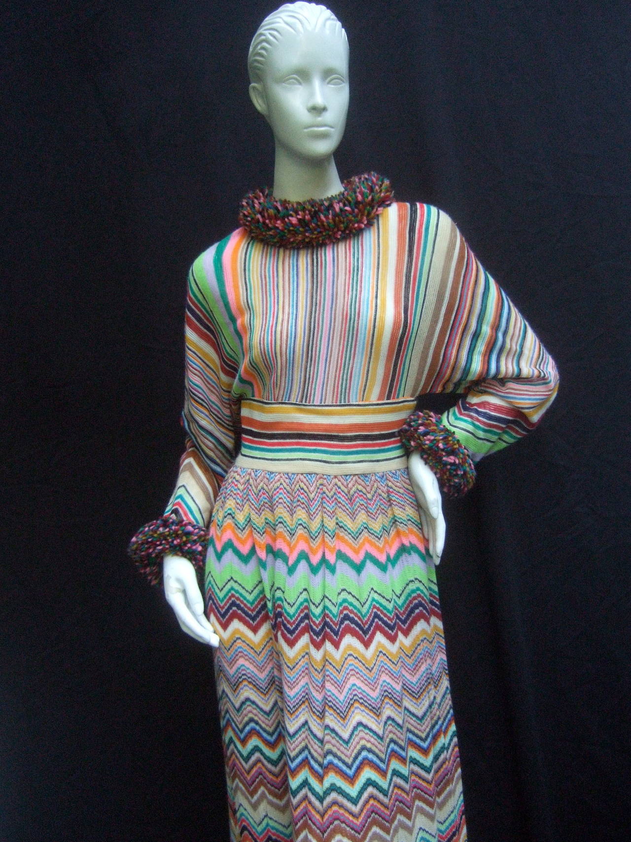 1970s Striped Knit Chevron Maxi Gown 4