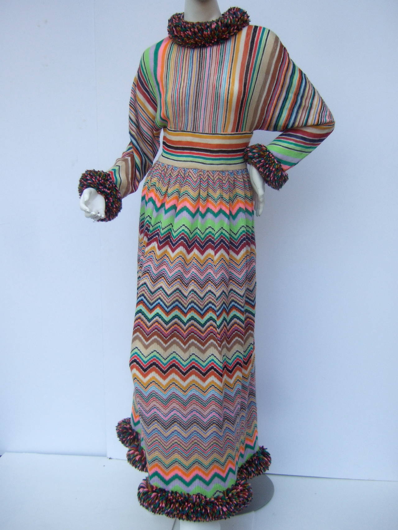 Women's 1970s Striped Knit Chevron Maxi Gown