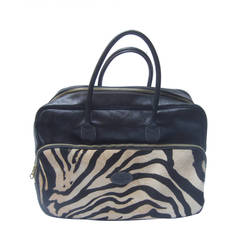 Italian Black Leather Zebra Pony Hair Luggage Travel Case by Tangaroa Terrida