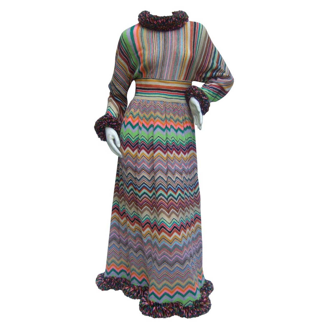 1970s Striped Knit Chevron Maxi Gown