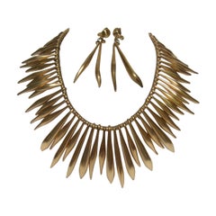 Severe Gilt Metal Spike Necklace and Earring Set