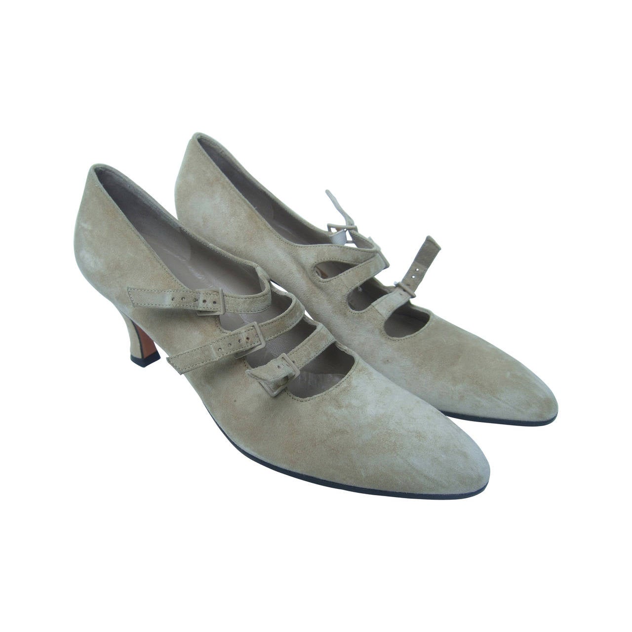 US 8D classic pointy heel shoes Schoenen damesschoenen Pumps Vintage Salvatore Ferragamo charcoal gray and dark brown leather pumps with snakeskin 