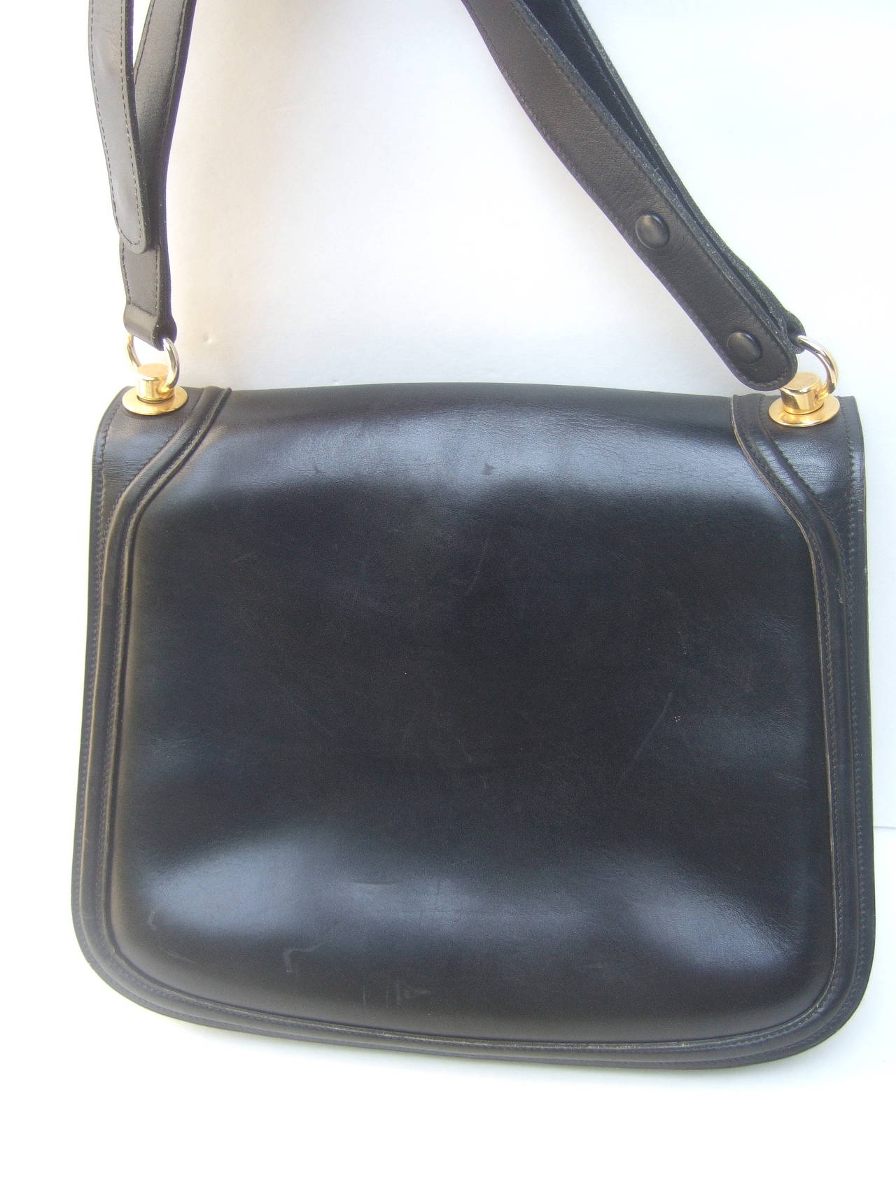 Gucci Sleek Ebony Leather Blondie Handbag  c 1970 1