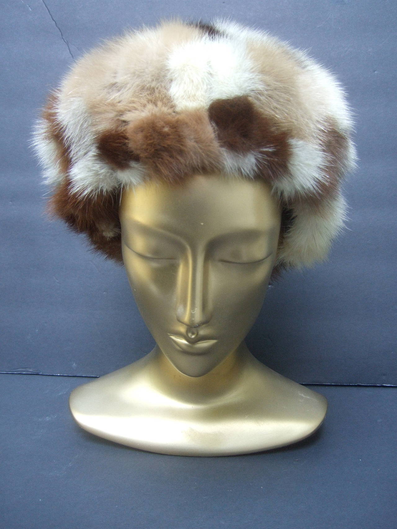 Saks Fifth Avenue Mink Patch Tile Hat c 1970 In Excellent Condition In University City, MO