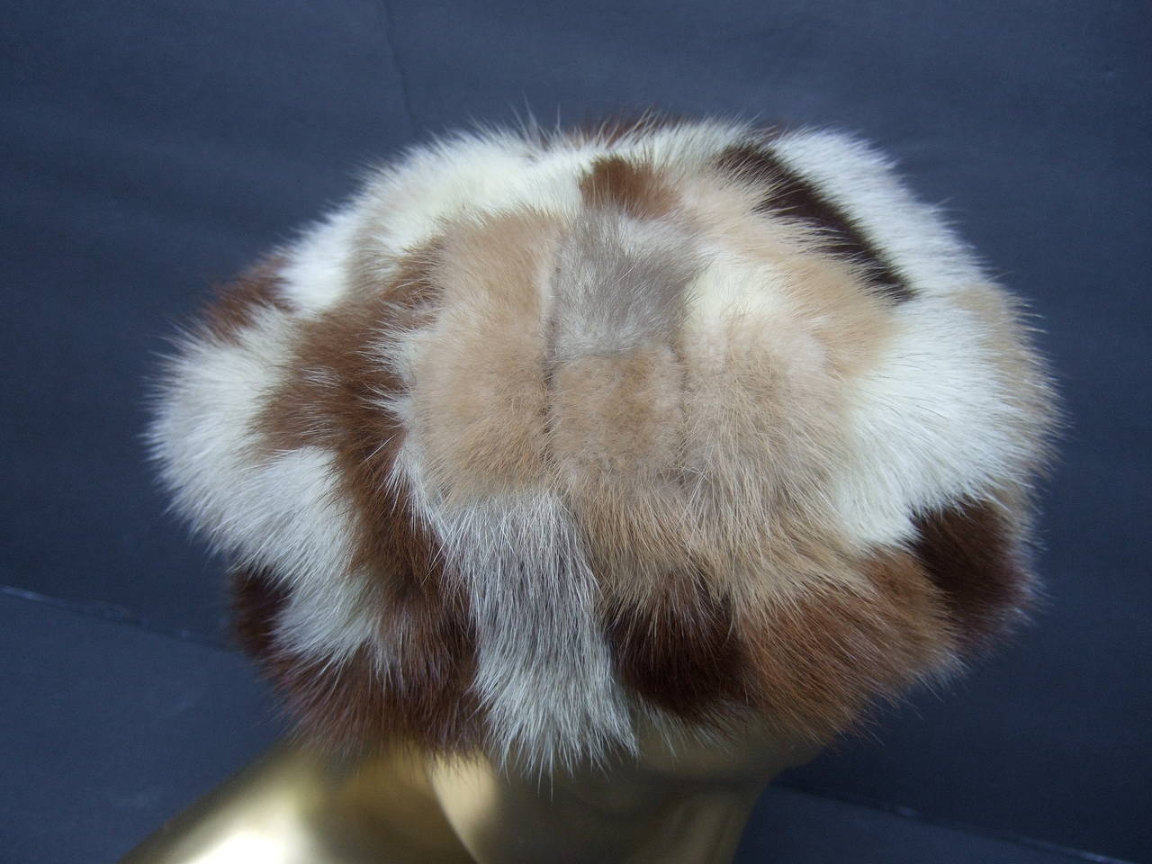 Saks Fifth Avenue Mink Patch Tile Hat c 1970 2