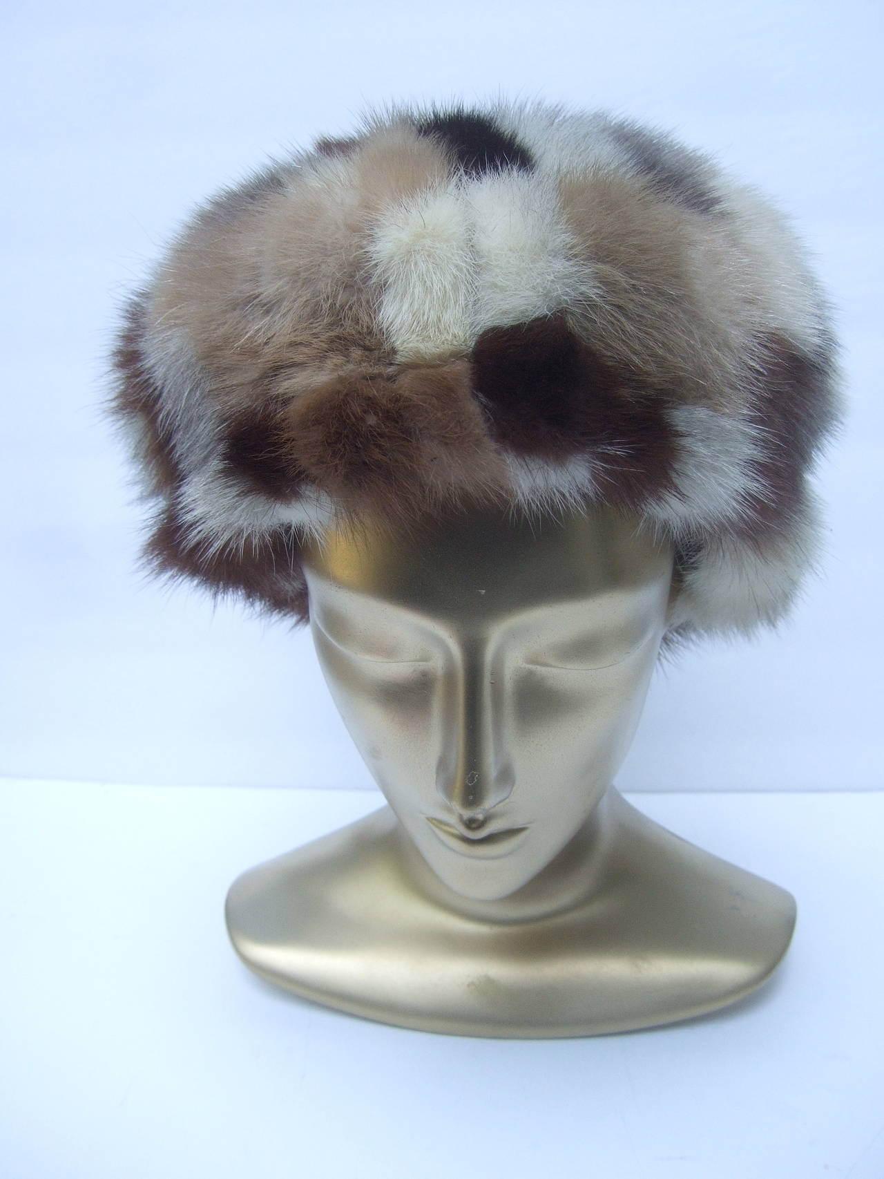 Saks Fifth Avenue Mink Patch Tile Hat c 1970 1
