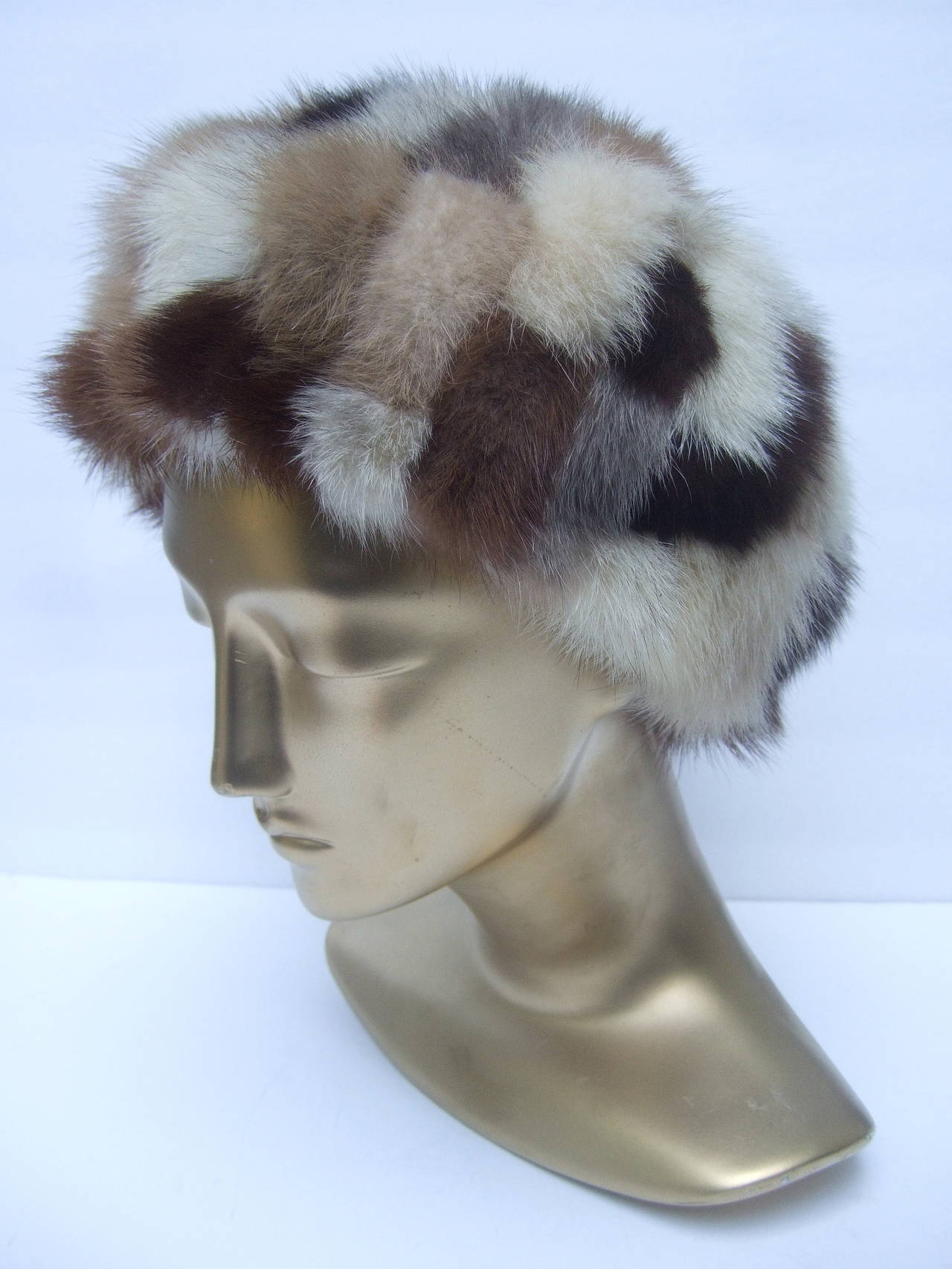 Women's Saks Fifth Avenue Mink Patch Tile Hat c 1970