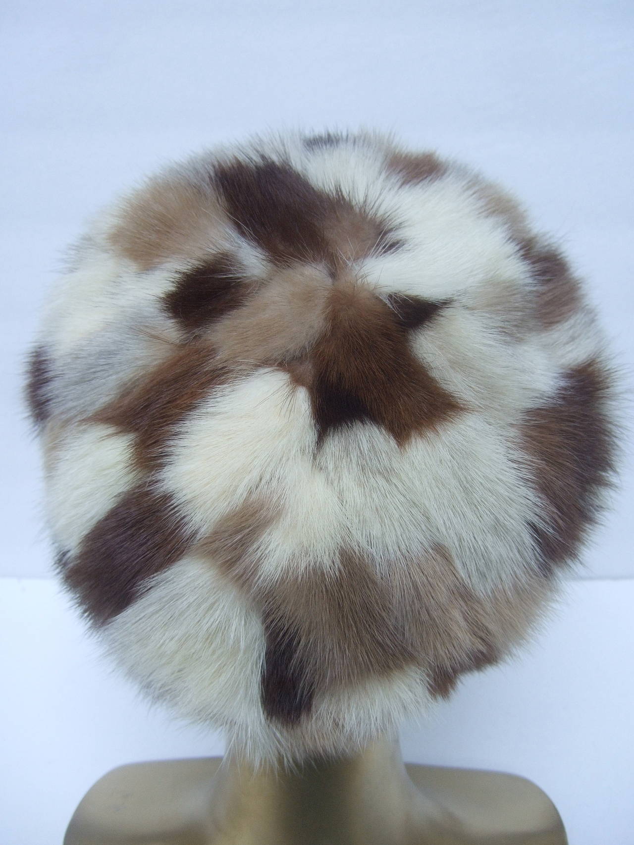 Gray Saks Fifth Avenue Mink Patch Tile Hat c 1970
