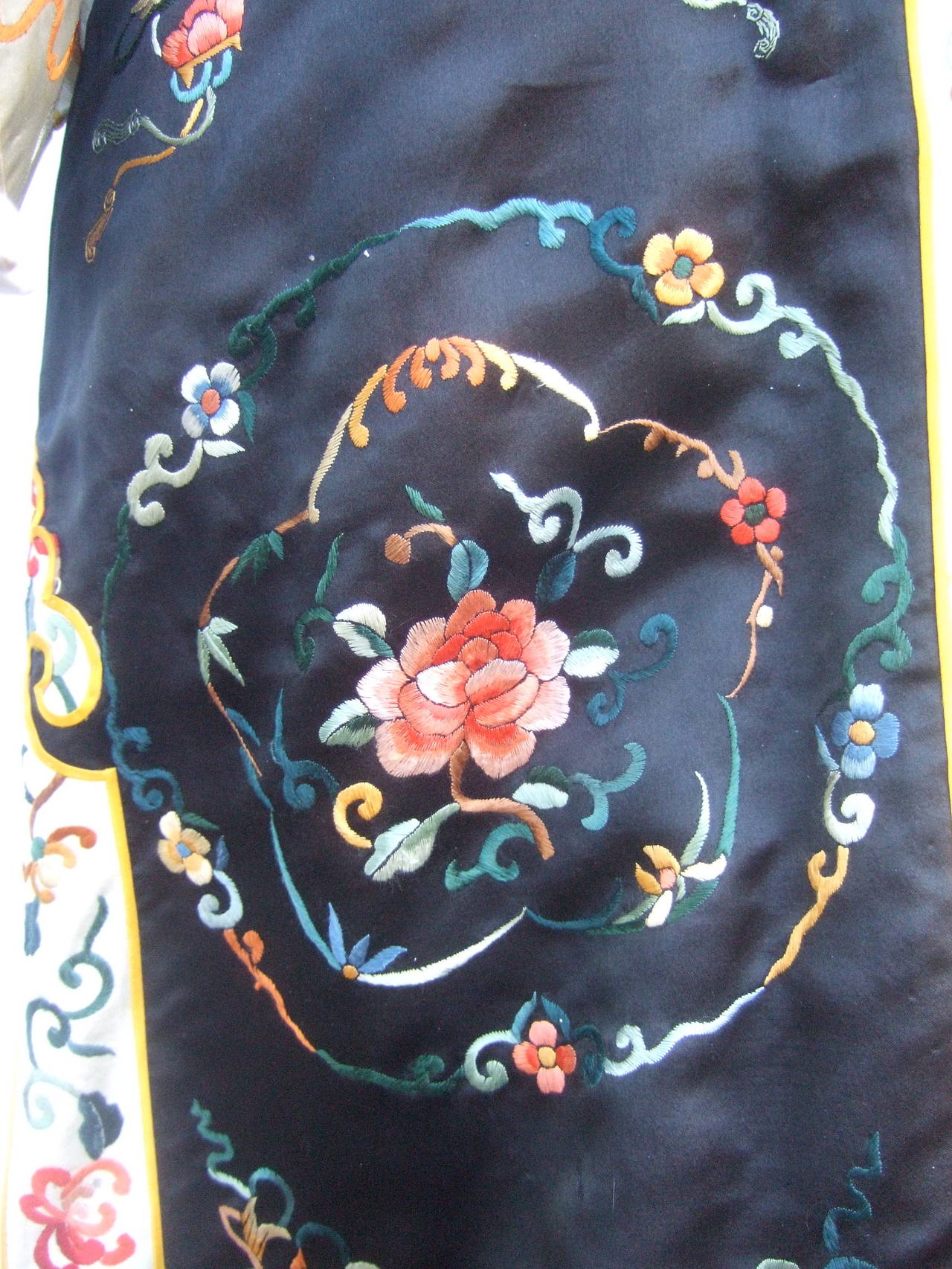 Exotic Chinoiserie Embroidered Satin Duster Coat 1980s 4