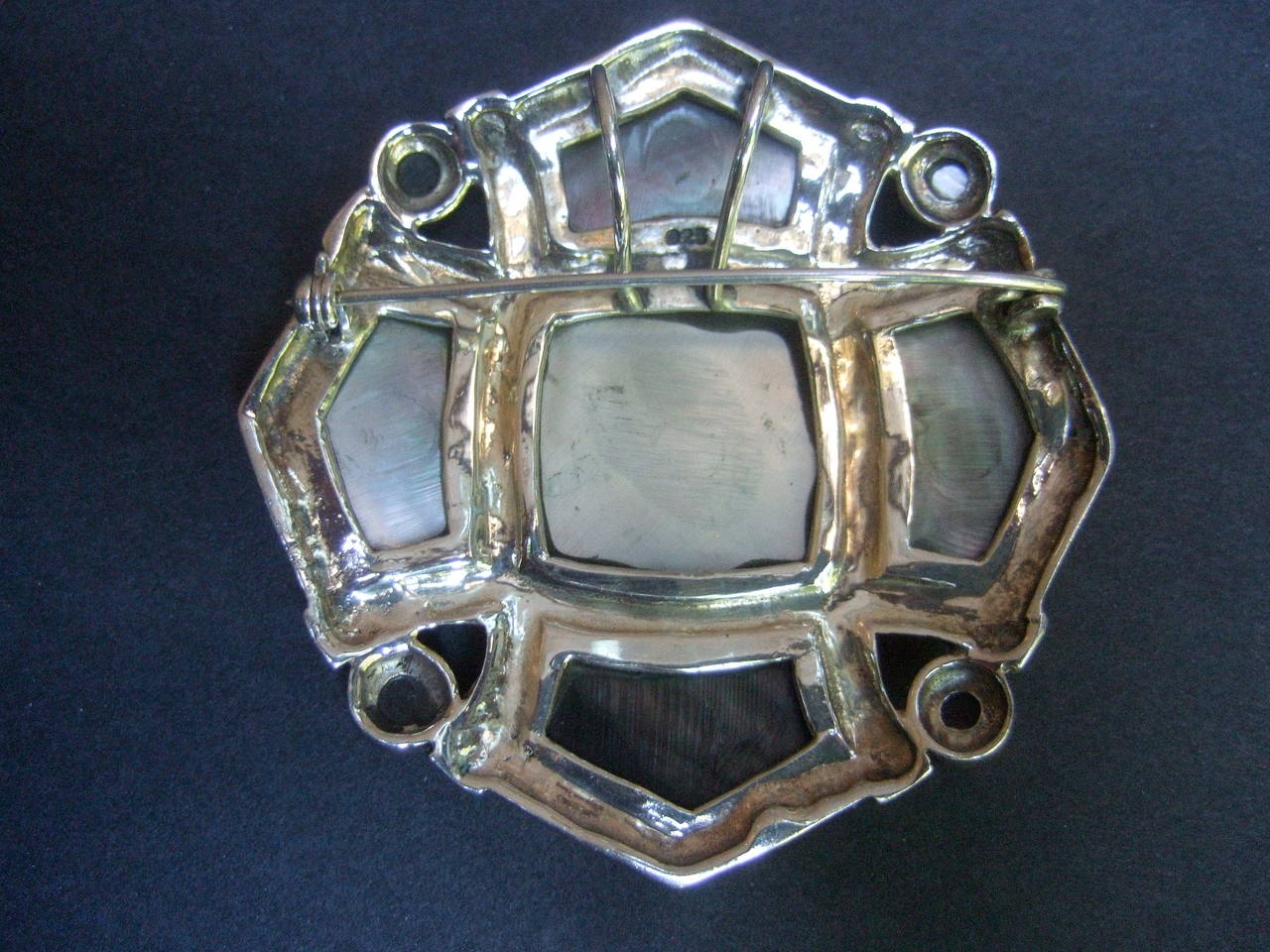Women's Exquisite Mother of Pearl Sterling Marcasite Brooch For Sale