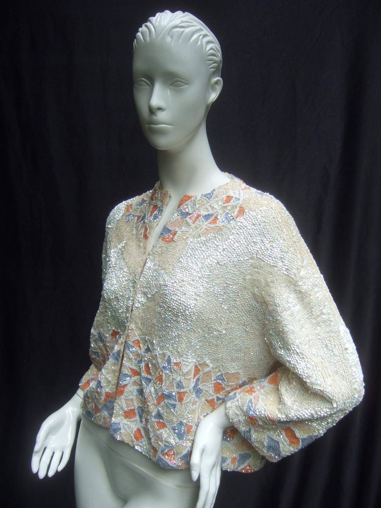 Extravagant Sequined & Beaded Glittering Cardigan c 1960 In Excellent Condition In University City, MO