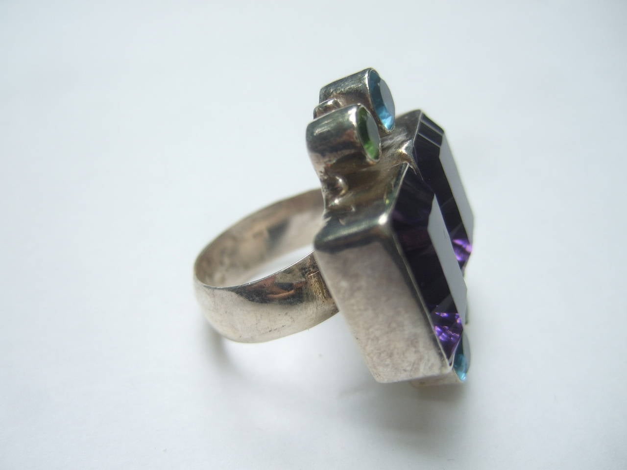 Sterling Artisan Semi Precious Amethyst Ring Size 8.5 In Good Condition For Sale In University City, MO