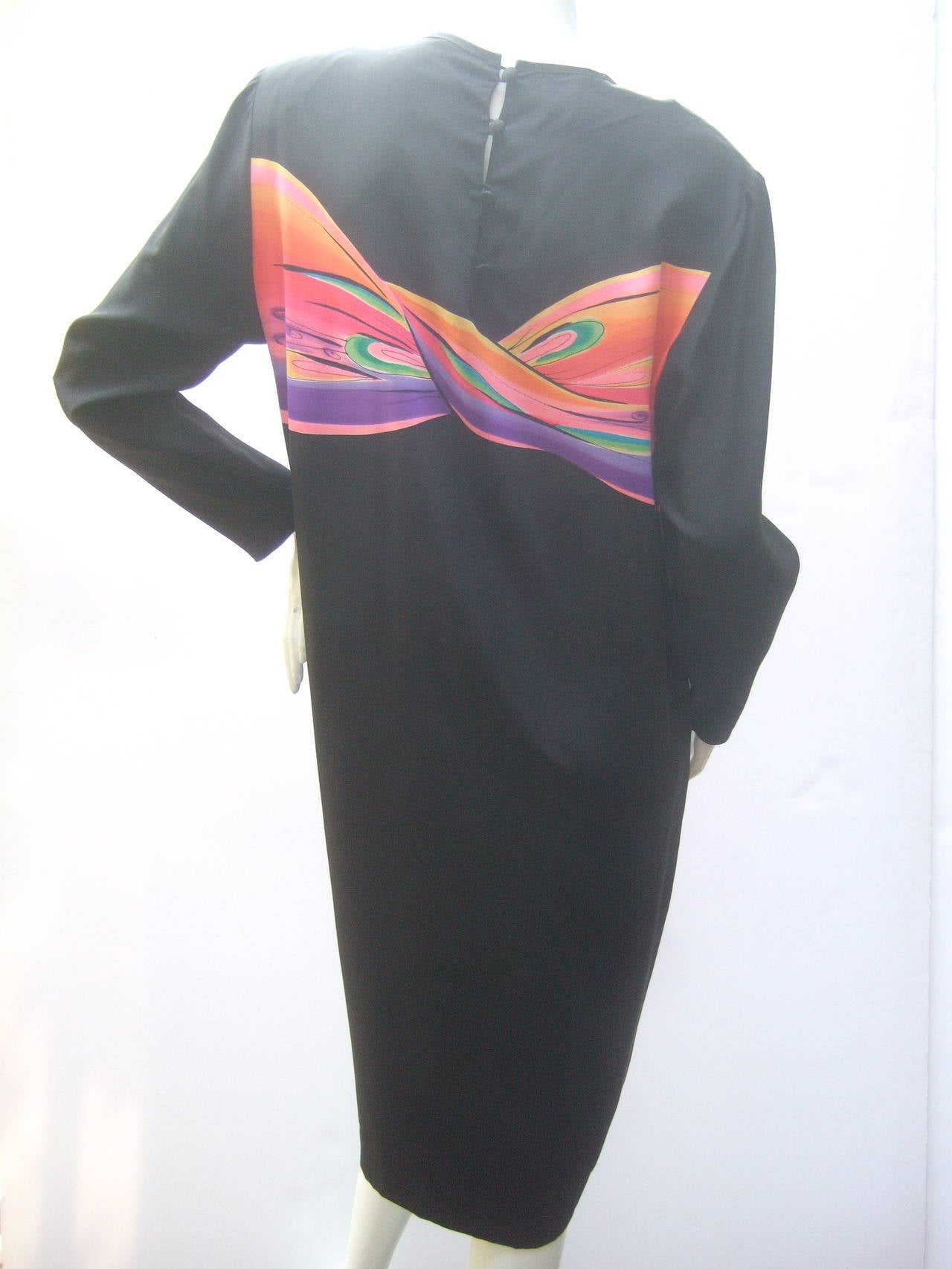 Avant Garde Hand Painted Black Silk Color Block Dress c 1980s 3