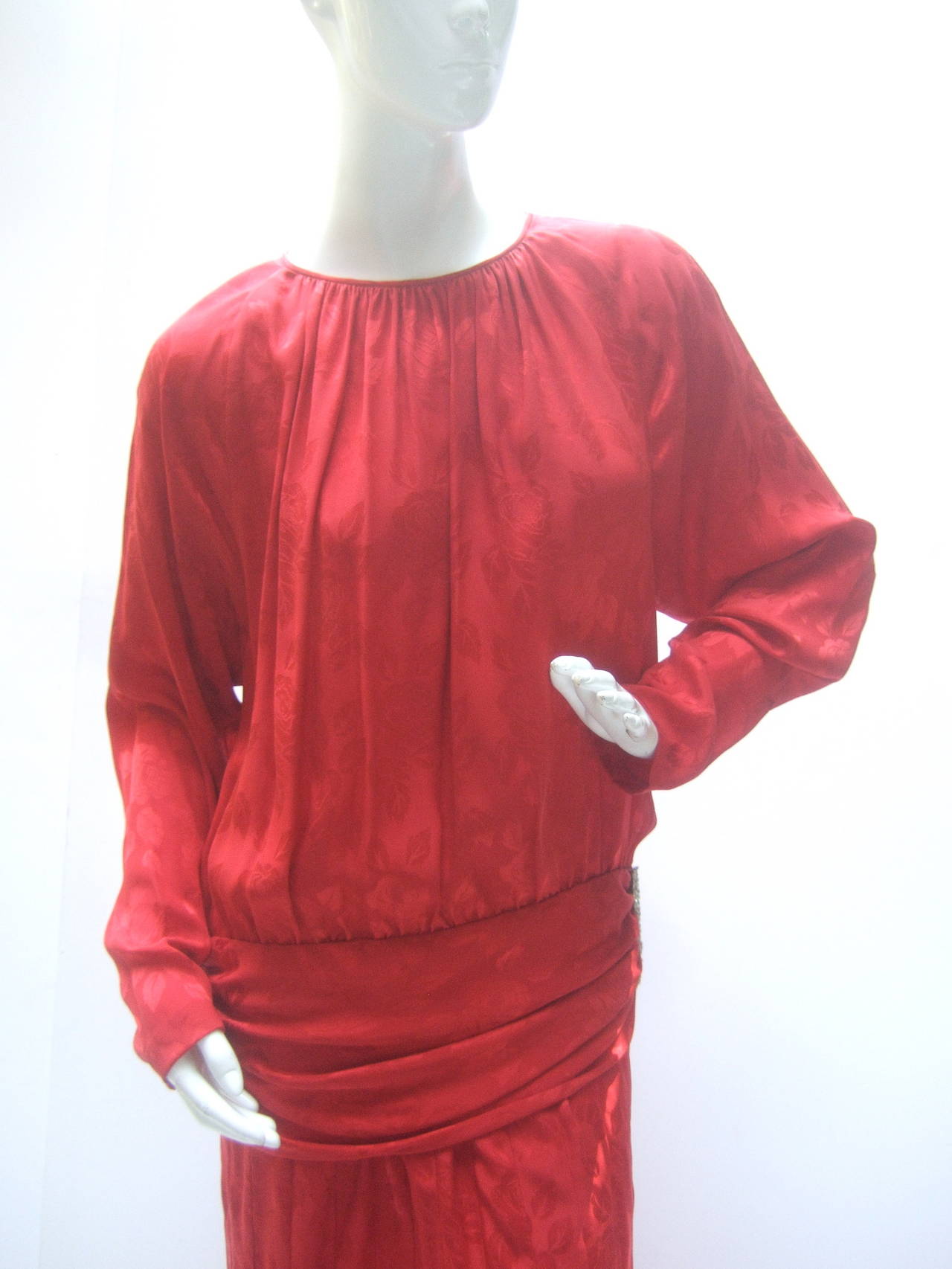 Red Oscar de la Renta Scarlet Silk Blouse & Maxi Skirt c 1980