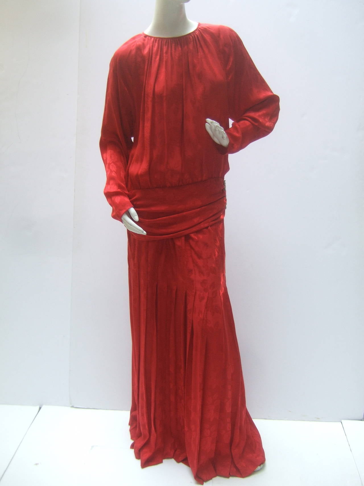Oscar de la Renta Scarlet Silk Blouse & Maxi Skirt c 1980 3
