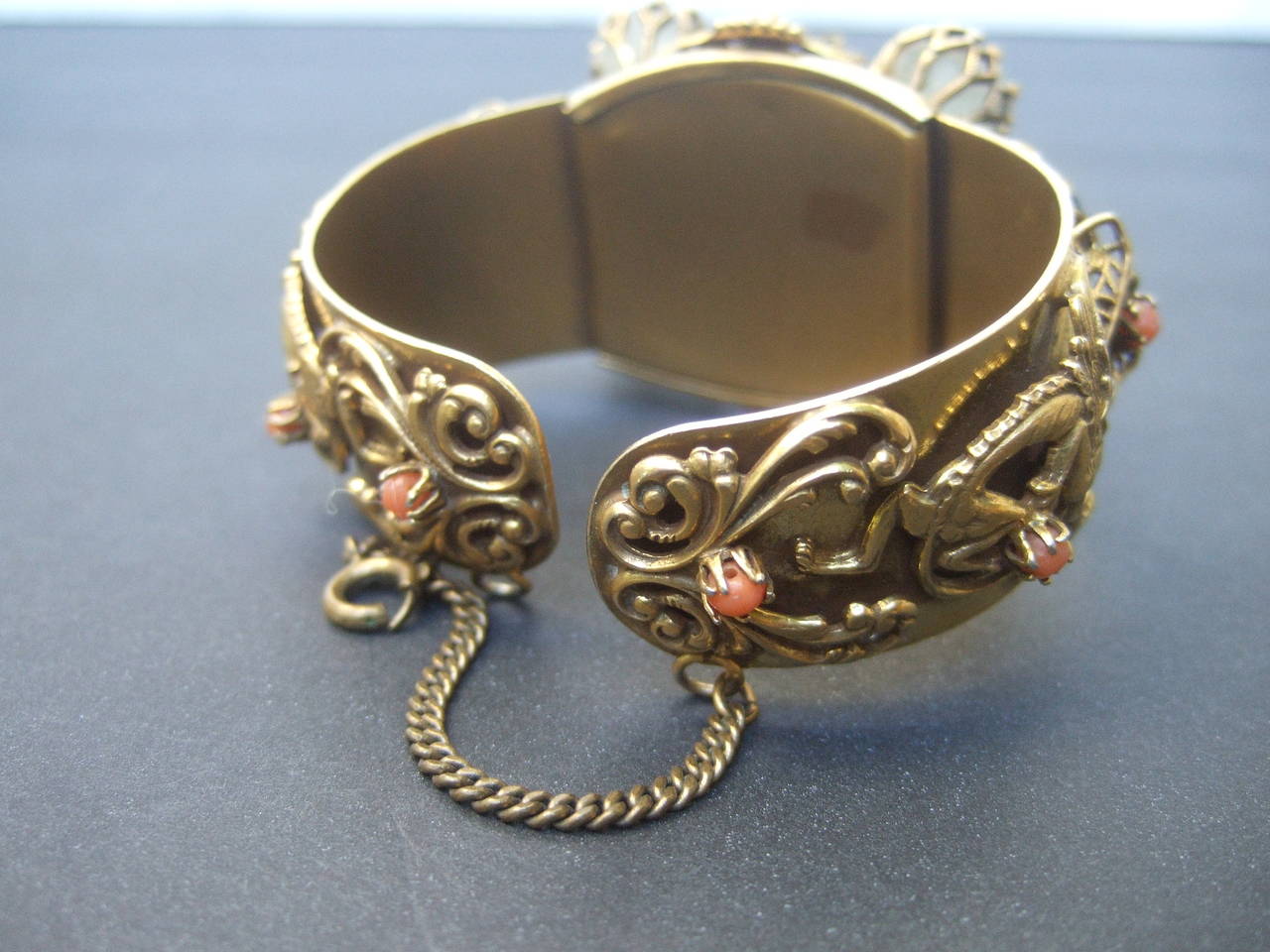 Exotic Carved Tiger Eye Jeweled Buddha Beetle Bracelet c 1950 at ...