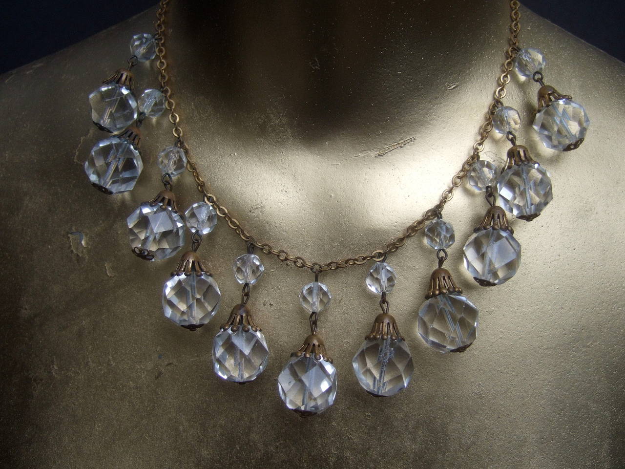 Opulent Art Deco Crystal Drop Necklace c 1940s For Sale 1