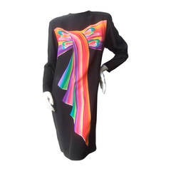 Avant Garde Hand Painted Black Silk Color Block Dress c 1980s