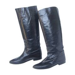 Gucci Black Leather Used Riding Boots c 1980s Size 38.5