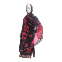 Ethnic Tie Dyed Color Block Crepe Tunic Dress & Shawl c 1990s 10