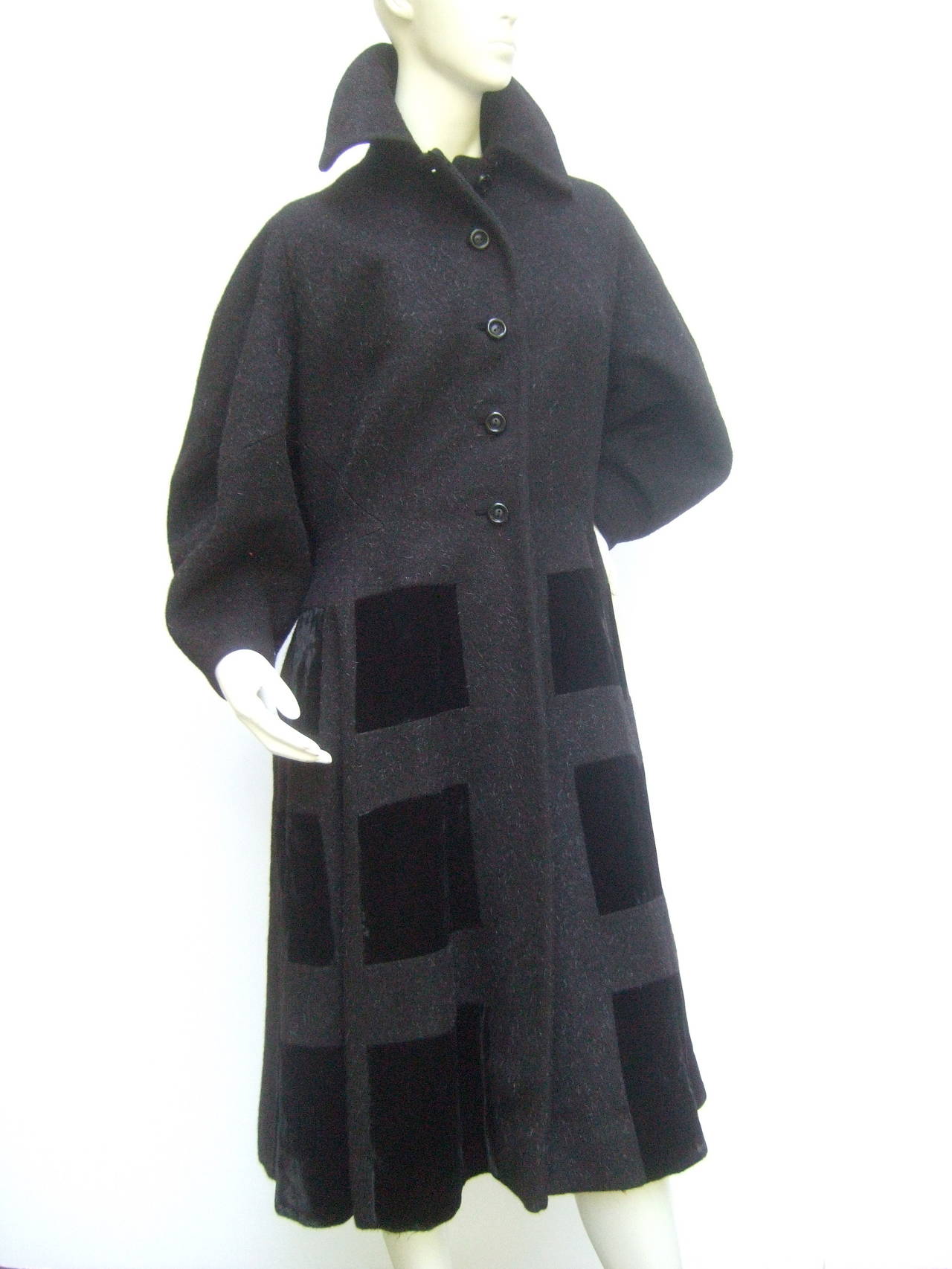 Lilli Ann Black Chic Wool Velvet Panel Frock Coat c 1950 at 1stdibs