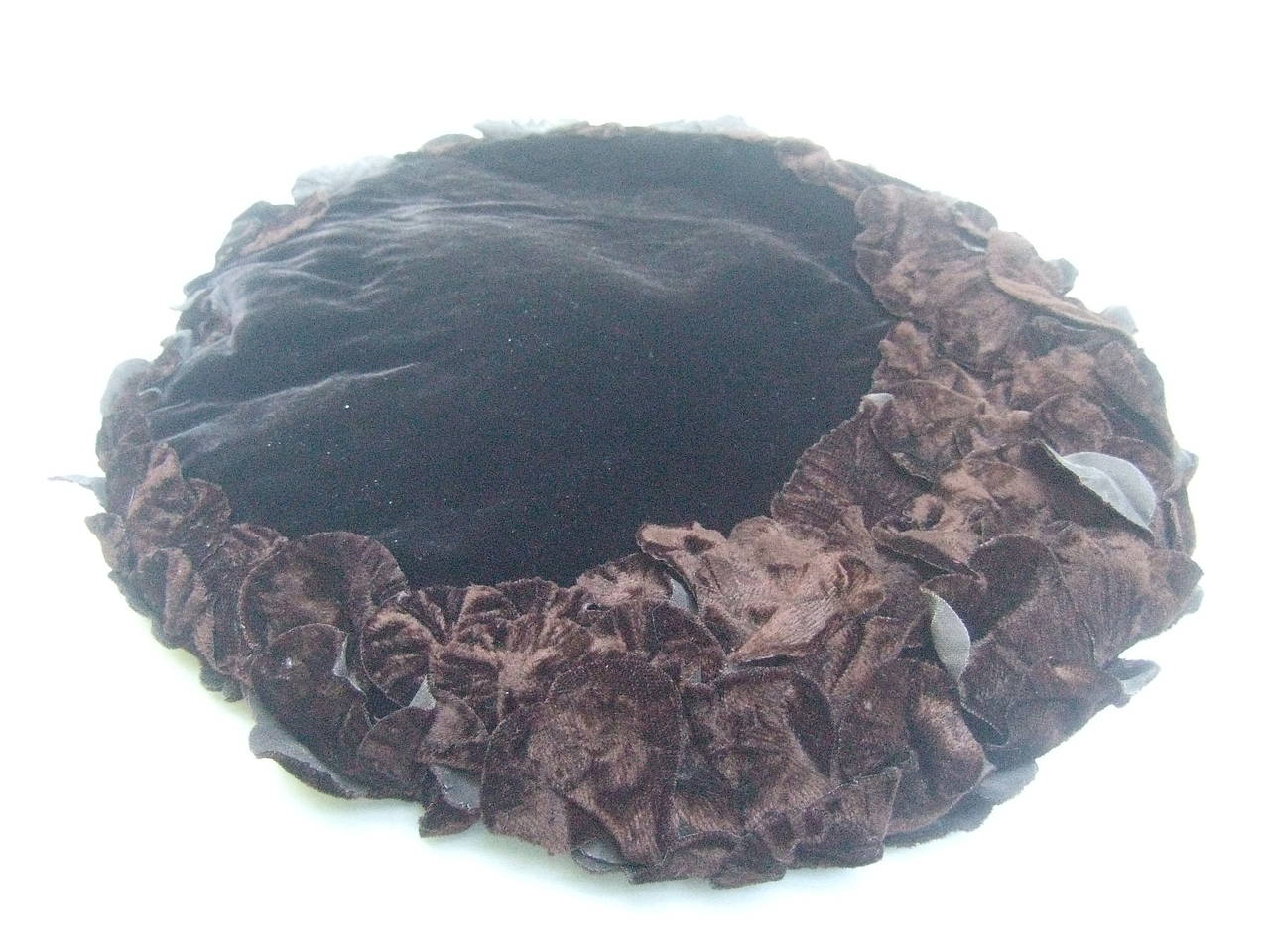 Brown Velvet Flower Pedal Hat for Neiman Marcus Made in Italy In Excellent Condition In University City, MO