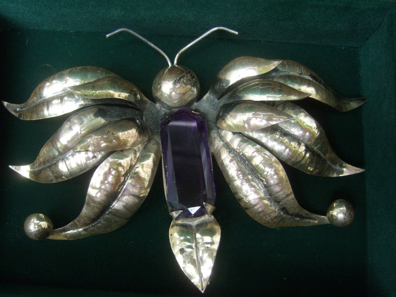 Women's Massive Sterling Crytsal Butterfly Brooch c 1950s For Sale