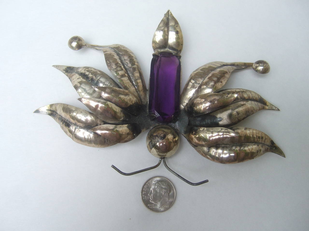 Massive Sterling Crytsal Butterfly Brooch c 1950s For Sale 1