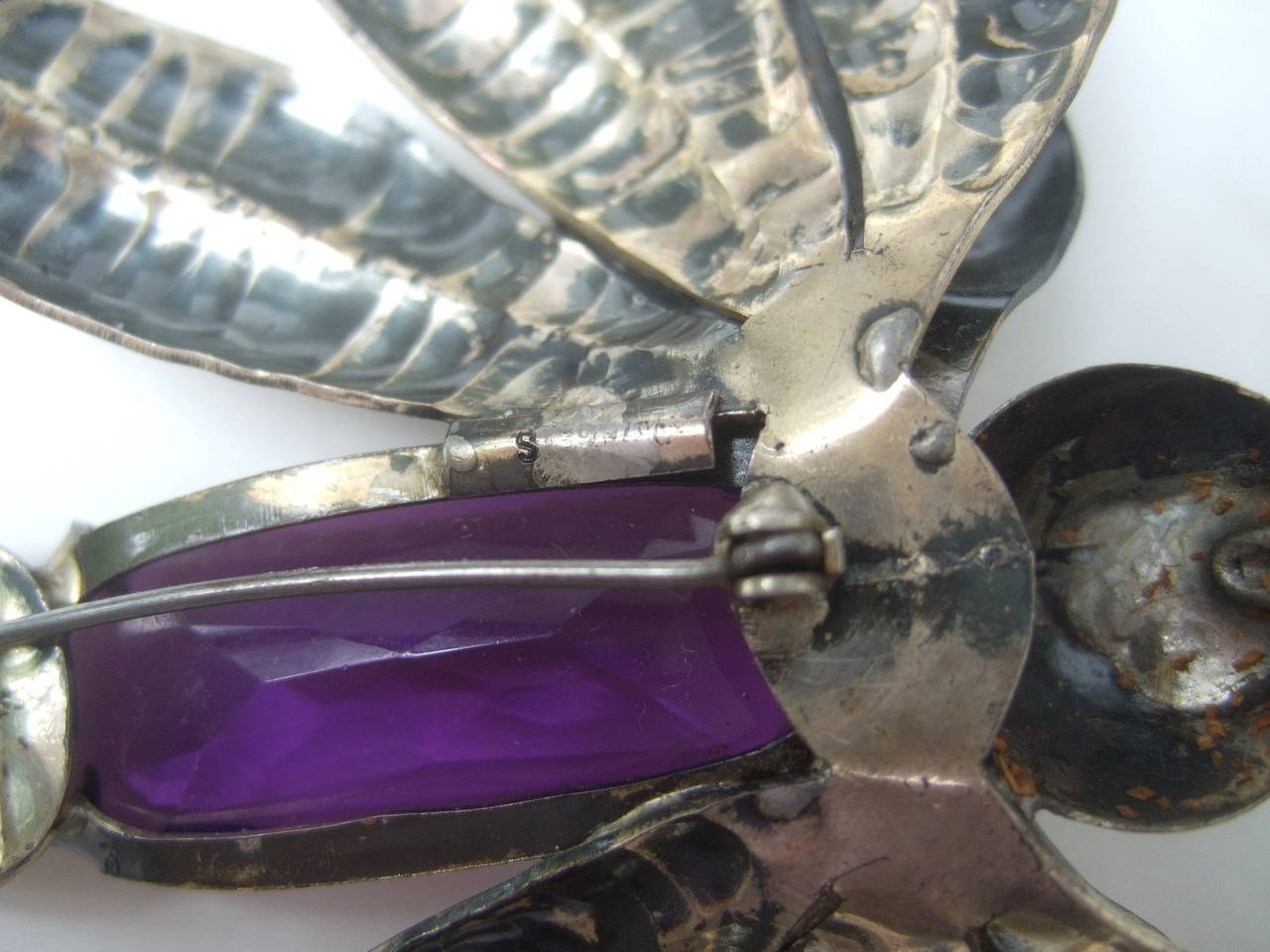 Massive Sterling Crytsal Butterfly Brooch c 1950s For Sale 3
