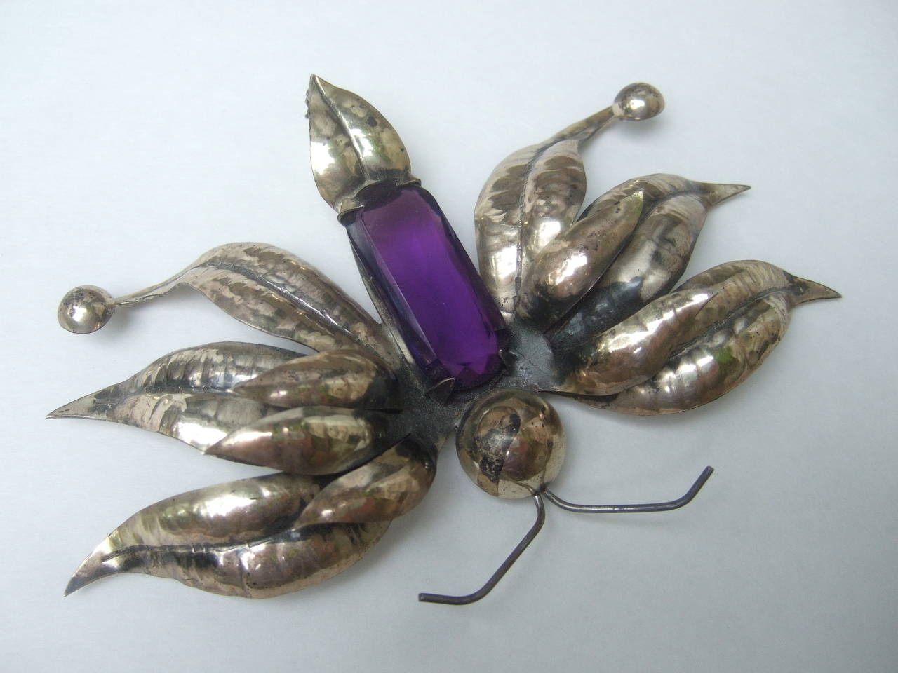 Massive Sterling Crytsal Butterfly Brooch c 1950s In Excellent Condition For Sale In University City, MO