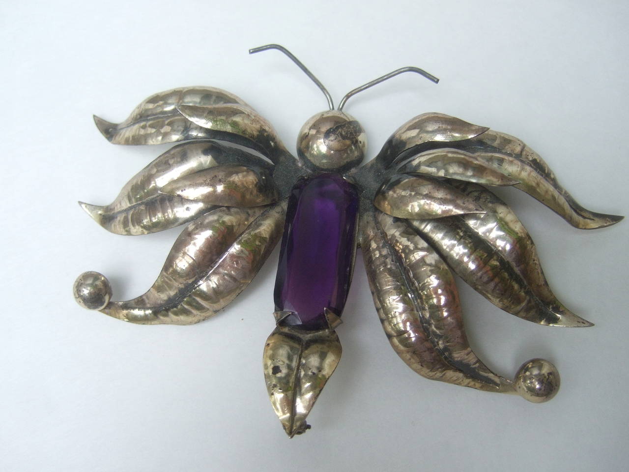 Native American Massive Sterling Crytsal Butterfly Brooch c 1950s For Sale