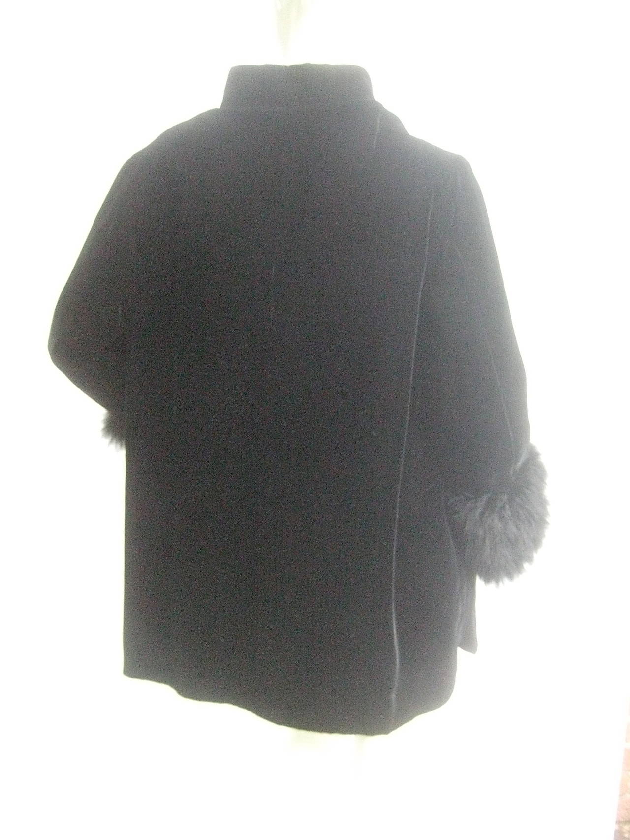 Black Velvet Marabou Cuff Mandrian Collar Jacket c 1970s For Sale 3